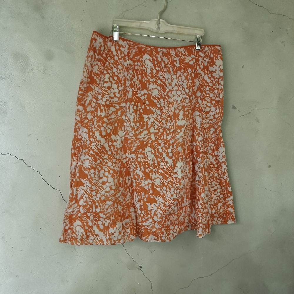 Talbots Plus 16 Orange and White Floral Lined A-Line Skirt (032526B)